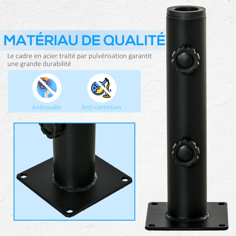 Outsunny Pied de parasol, tube de parasol réglable en métal pour mât de Ø 34, 38 et 48 mm, noir