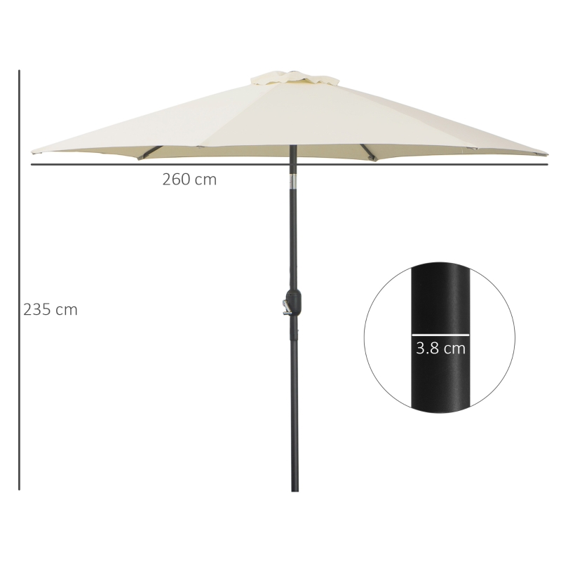 Outsunny Umbrela de Gradina si Plaja Inclinabila Aluminiu si Poliester Alb Φ2.6×2.35m