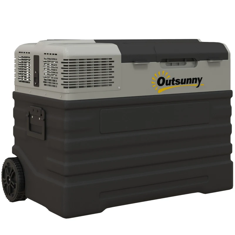 Outsunny Glacière électrique à compression 56L portable avec modes ECO/MAX, tige télescopique et roulettes, noir