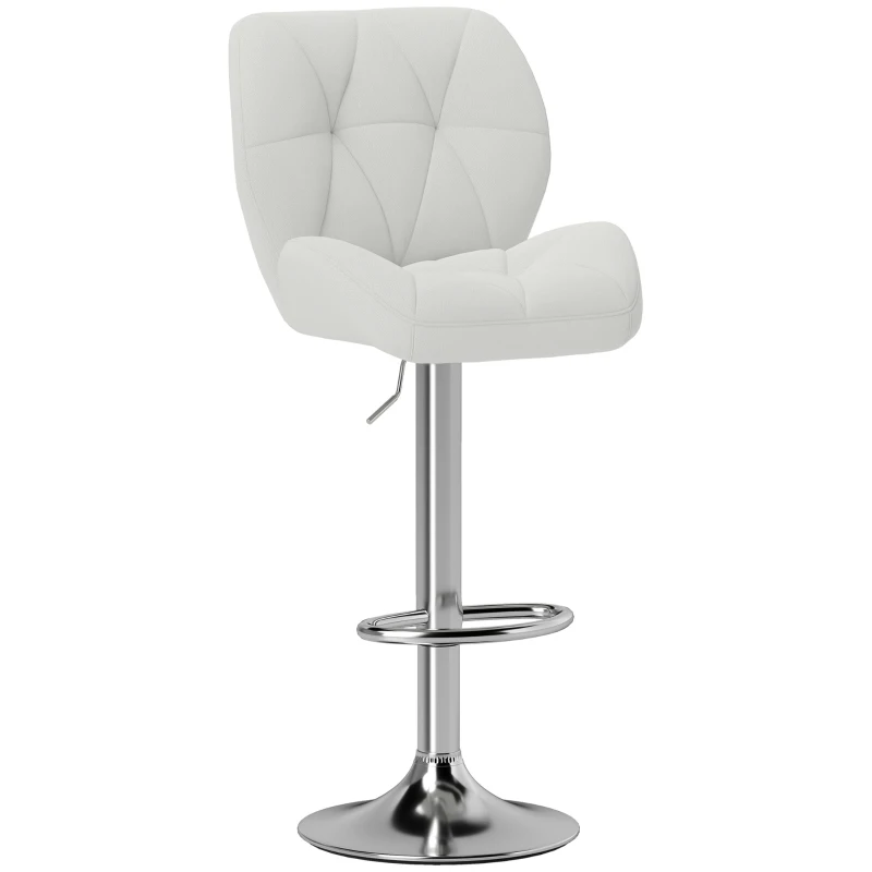 HOMCOM Scaun de Bar Pivotant cu Tapițerie din Piele Artificială, Scaun de Bucătărie cu Spătar și Înălțime Reglabilă, 47x49x90-111 cm, Alb