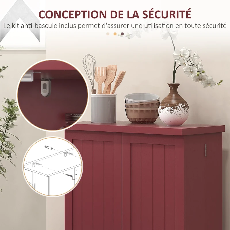 HOMCOM Armoire meuble de cuisine garde-manger 2 portes avec 5 étagères et 12 porte-épices - 60 x 30 x 104 cm - rouge