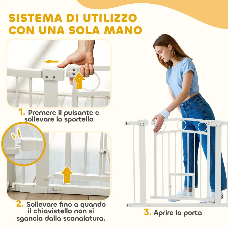 PawHut Cancellino per Cani Regolabile da 76-104 cm, Cancelletto di Sicurezza Alto 77 cm con 2 Estensioni, Bianco