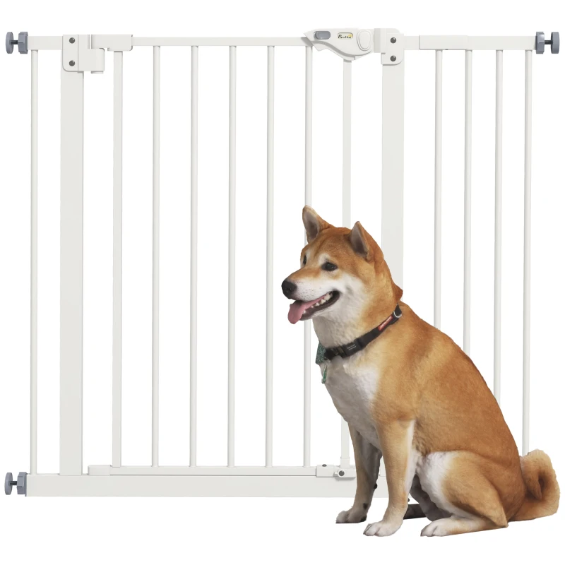PawHut Barrière de sécurité animaux porte fermeture automatique système de double verrouillage sans perçage 1 extension blanc(m-10)