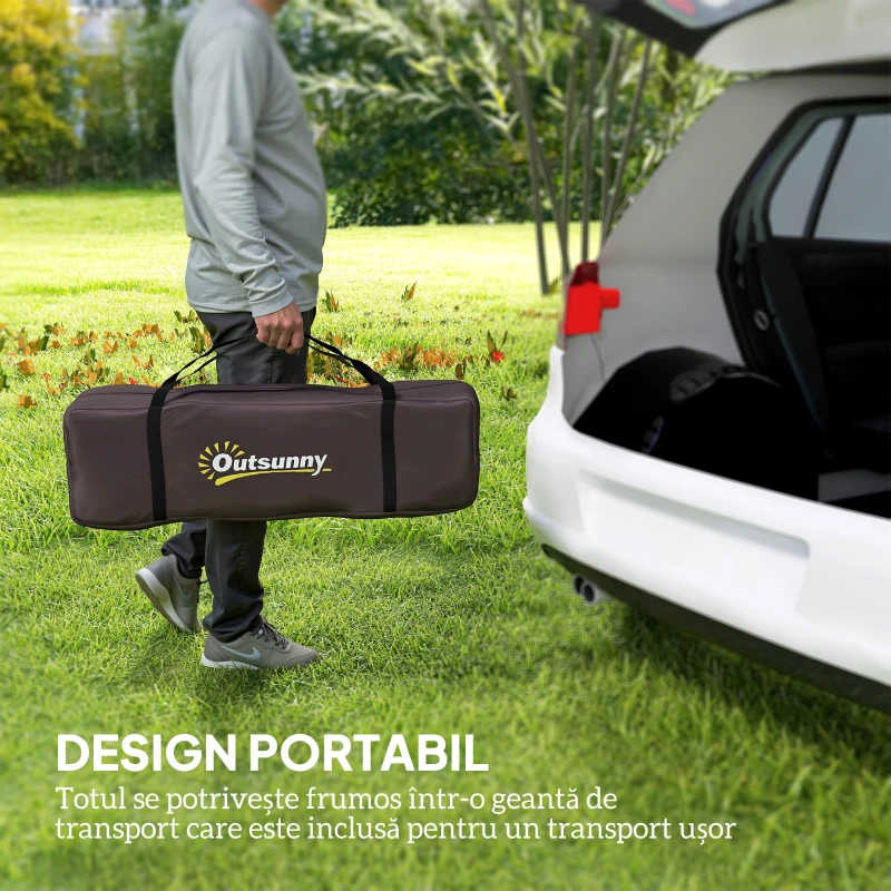 Outsunny Cort de Camping pentru 2-4 Persoane cu 2 Camere, Uși Duble și Geantă de Transport, 360x250x130 cm, Gri