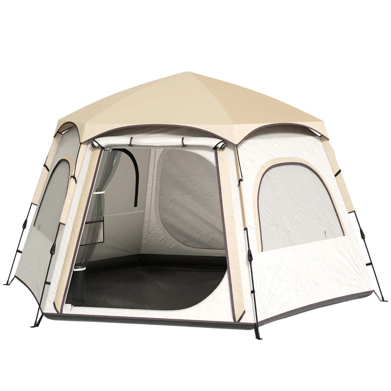 Outsunny Tenda de Campismo para 2-3 Pessoas Dobrável com Fácil Instalação e Bolsa de Transporte 280x240x155 cm Branco e Bege