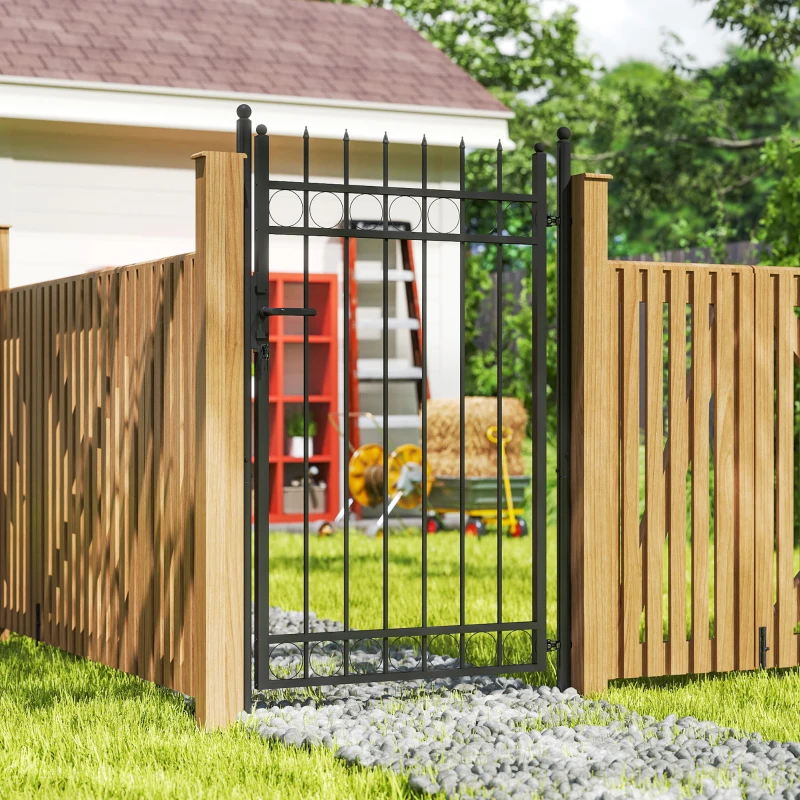 Outsunny Porta de Jardim 89x147,5 cm Porta para Vedação de Barra de Aço Galvanizado com Puxador Fechadura e 3 Chaves Preto