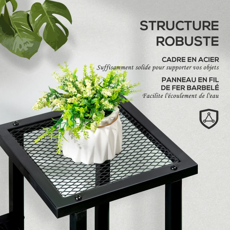 Outsunny Support à plantes à 4 niveaux pour intérieur et extérieur étagère plante en métal pour jardin, terrasse, balcon, noir