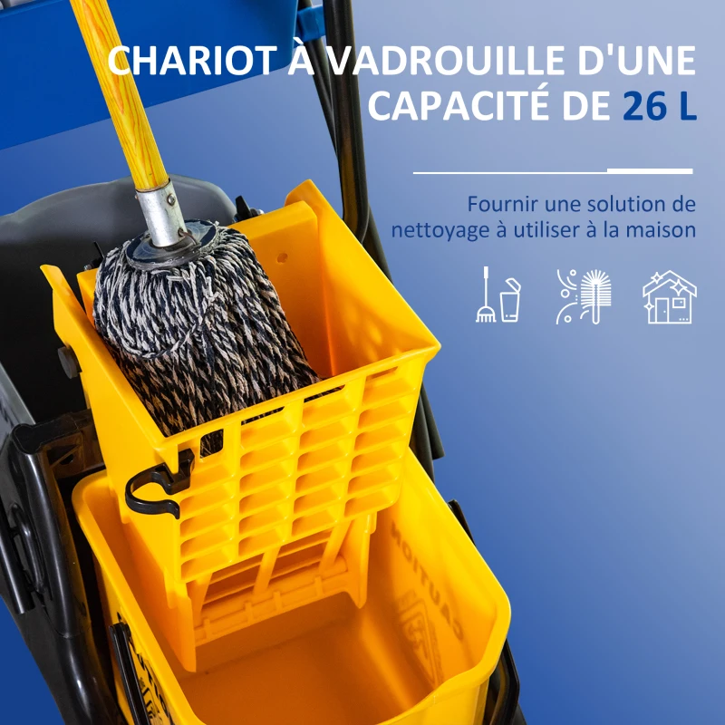 HOMCOM Chariot de ménage chariot de lavage essoreuse latérale seau 26 L + panier de rangements 78 x 45 x 95 cm jaune
