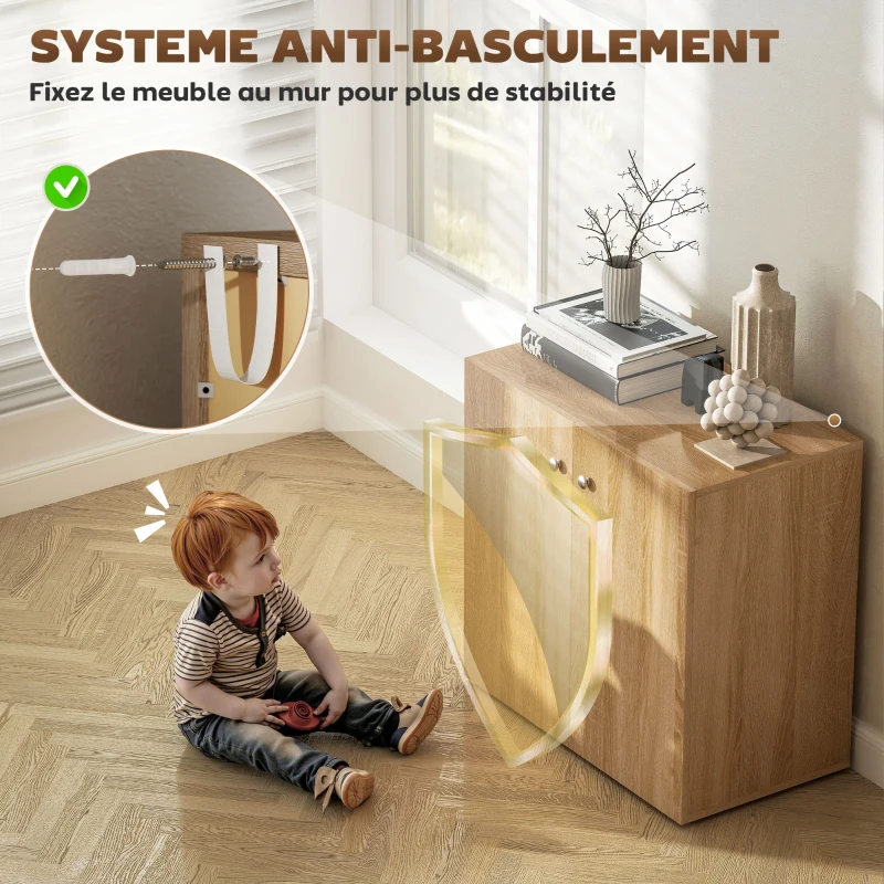 HOMCOM Buffet Commode Placard Meuble de Rangement dossiers pour Salon, Bureau, Salle à manger avec 2 Portes et étagères en Bois chêne Clair