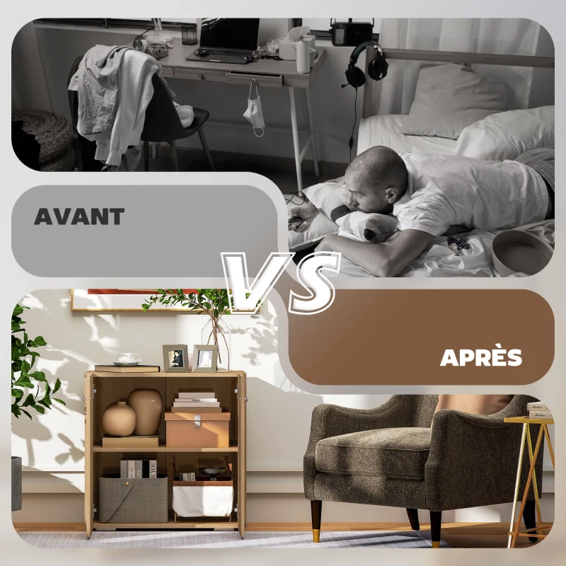 HOMCOM Buffet Commode Placard Meuble de Rangement dossiers pour Salon, Bureau, Salle à manger avec 2 Portes et étagères en Bois chêne Clair