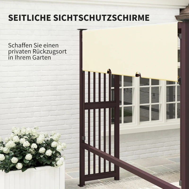 Outsunny Pergola Pavillon 3x2,5m UV 30+Stabil winterfest Sonnenschutz mit verstellbar Schiebedach Dunkelbraun(m-5)