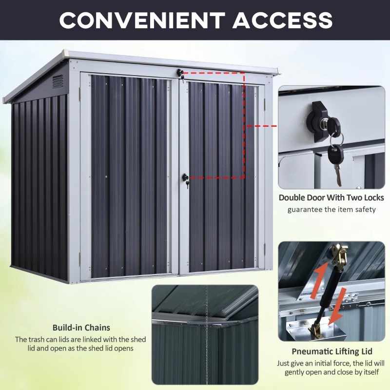 Outsunny 3.2 x 5.1ft Corrugated Steel Two-Bin Storage Shelter - Black