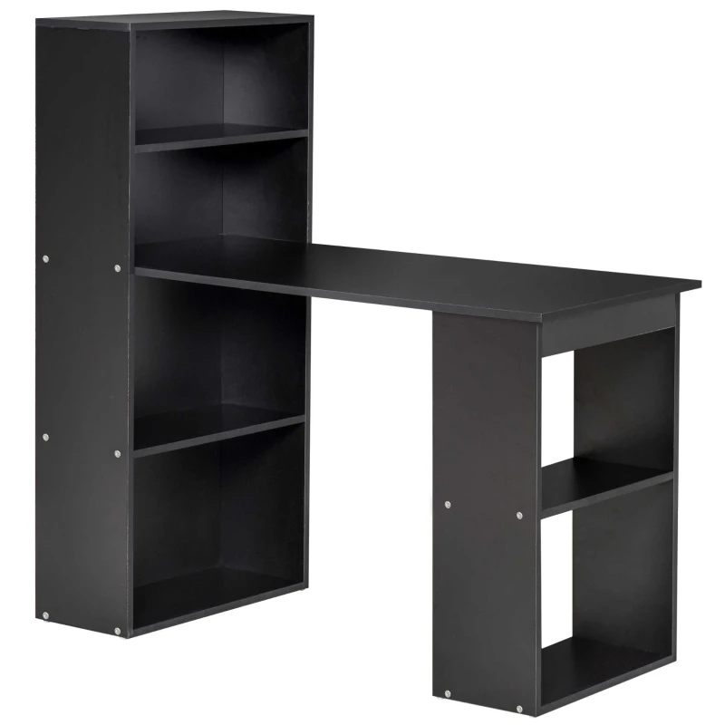 HOMCOM Bureau informatique, bureau avec rangement, 6 compartiments ouverts, table d'ordinateur pour chambre, studio, 120 x 55 x 120 cm, noir