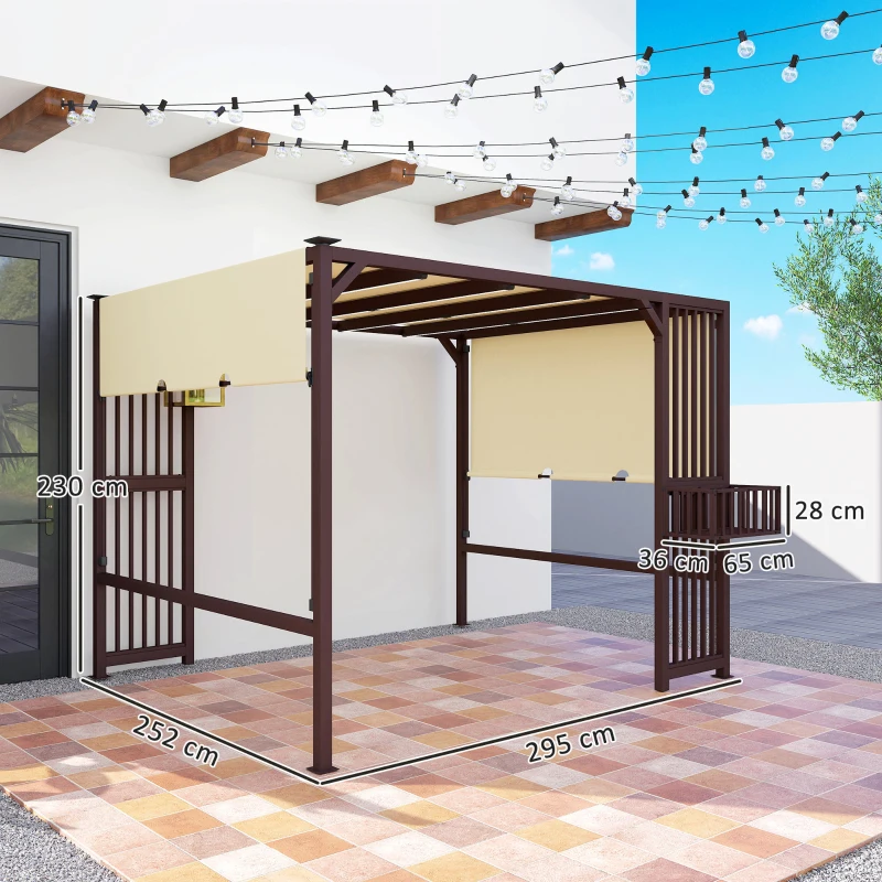 Outsunny Pergola Pavillon 3x2,5m UV 30+Stabil winterfest Sonnenschutz mit verstellbar Schiebedach Dunkelbraun(m-3)