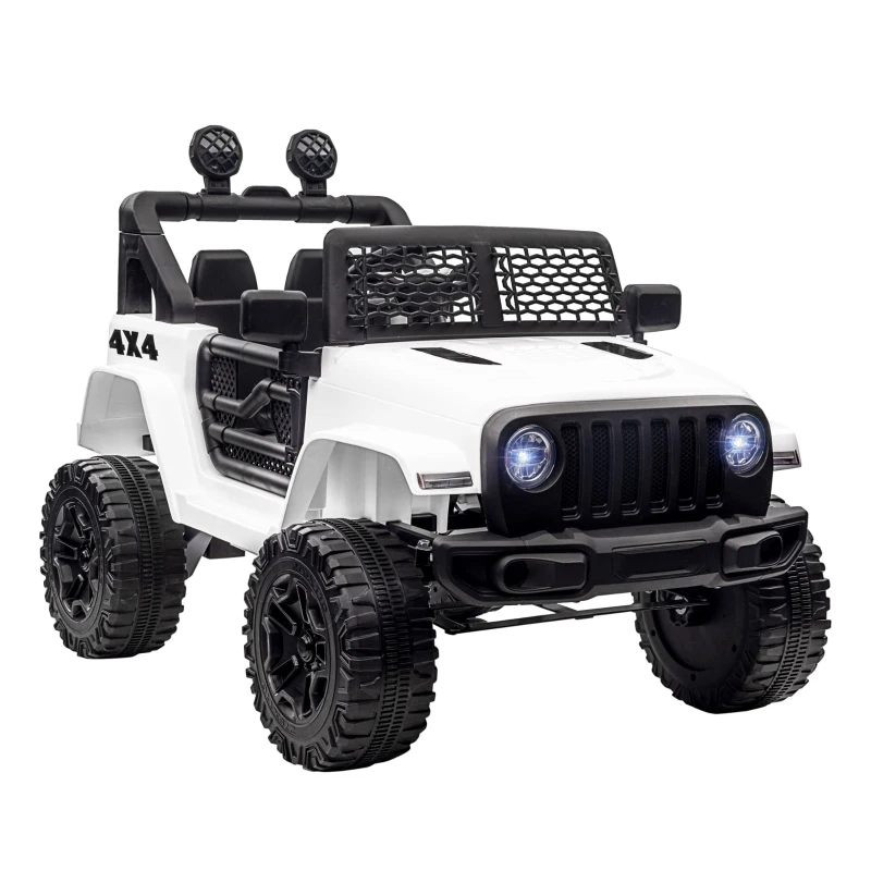 HOMCOM Masina Electrica pentru Copii Jeep Off-Road cu Telecomanda, 2 Viteze 3-5km/h, 100x65x72 cm, Alb(m-11)