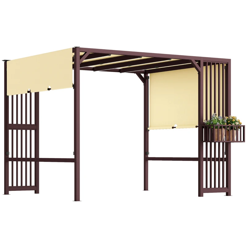 Outsunny Pergola Pavillon 3x2,5m UV 30+Stabil winterfest Sonnenschutz mit verstellbar Schiebedach Dunkelbraun(m-10)