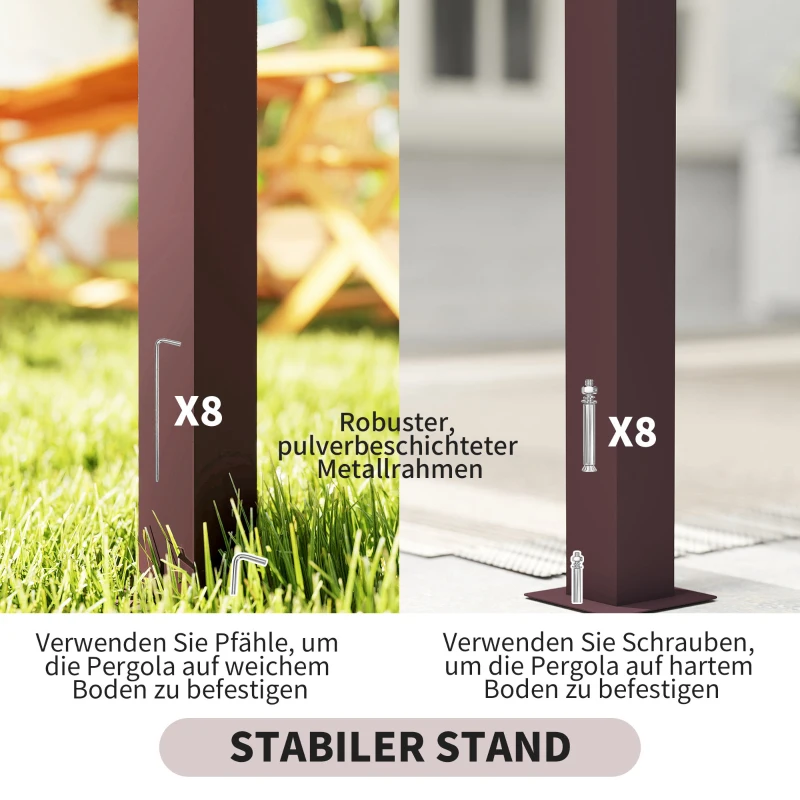 Outsunny Pergola Pavillon 3x2,5m UV 30+Stabil winterfest Sonnenschutz mit verstellbar Schiebedach Dunkelbraun(m-8)