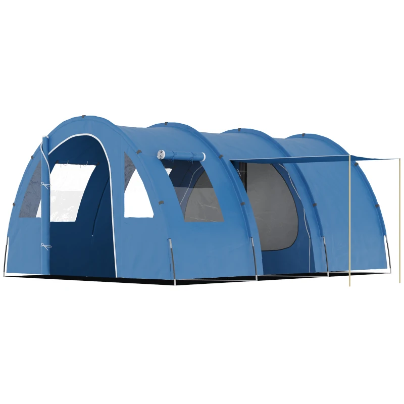 Outsunny Cort de Camping pentru 5-6 Persoane cu 2 Uși, Ferestre și Buzunare de Depozitare, 475x315x215 cm, Albastru