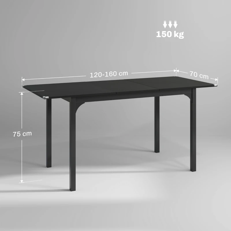 HOMCOM Masa de Gradina Extensibila pentru 4-6 Persoane, cu Picioare din Otel, 160x70x75 cm, Negru