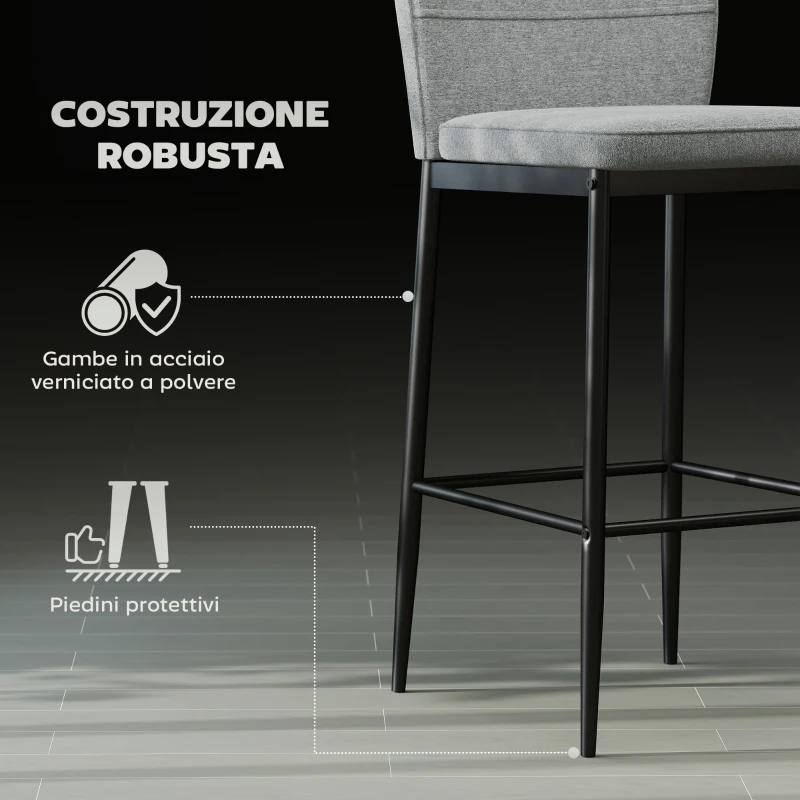 HOMCOM Set 2 Sgabelli Bar in Velluto Moderni con Poggiapiedi e Schienale, 41x52x97 cm, Grigio
