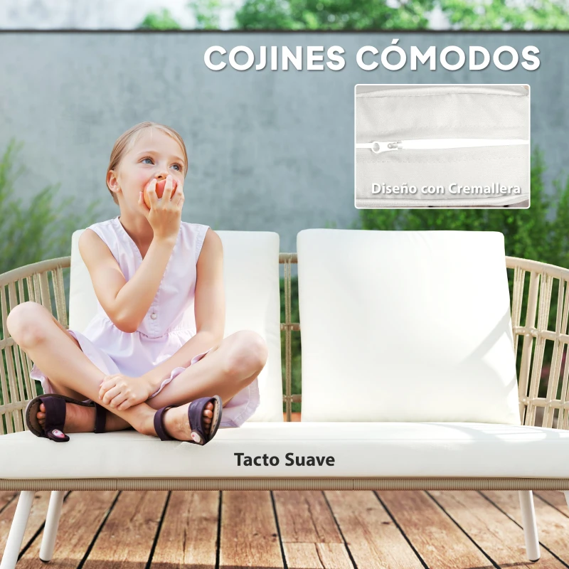 Outsunny Conjunto de Jardín de 4 Piezas con Sofá Sillones y Mesa de Ratán Sintético Cojines Cómodos y Resistente a Rayos UV