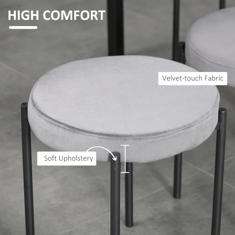 HOMCOM Zestaw 4 stołków do jadalni hokery do stawiania jeden na drugim stołki barowe nowoczesne poliester stal kolor szary