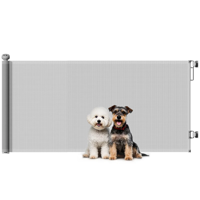 PawHut Retractable Stair Gate Extends Up to 180 cm Wide, Dog Gate for Doorways, Stairways, Hallways, Grey