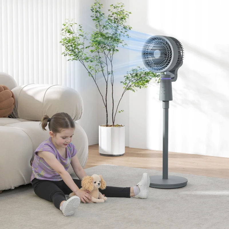 HOMCOM Pedestal Air Circulation Fan with Oscillating, Light Off, Grey