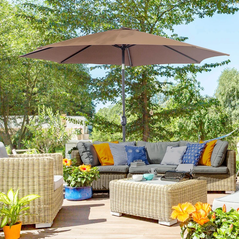 Outsunny Umbrela de Gradina Inclinabila 3x2.45m in Poliester Impermeabil, Cafea