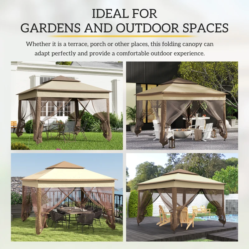 Outsunny 3 x 3(m) Pop Up Gazebo, Marquee Party Tent with Double Tier Roof, Netting and Carry Bag, Event Shelter for Outdoor Patio, Khaki
