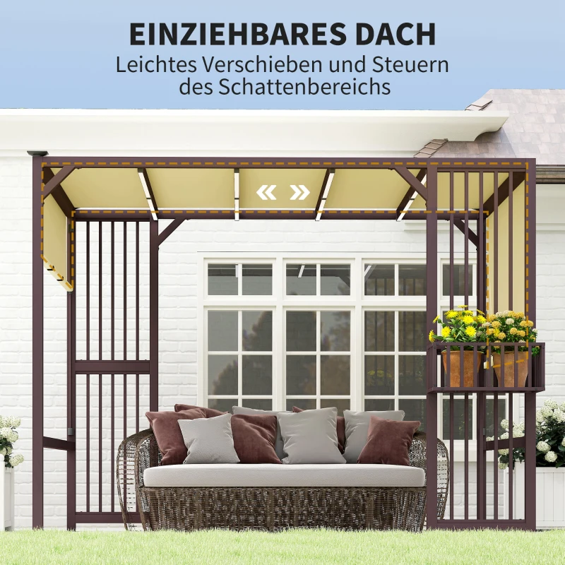 Outsunny Pergola Pavillon 3x2,5m UV 30+Stabil winterfest Sonnenschutz mit verstellbar Schiebedach Dunkelbraun(m-6)