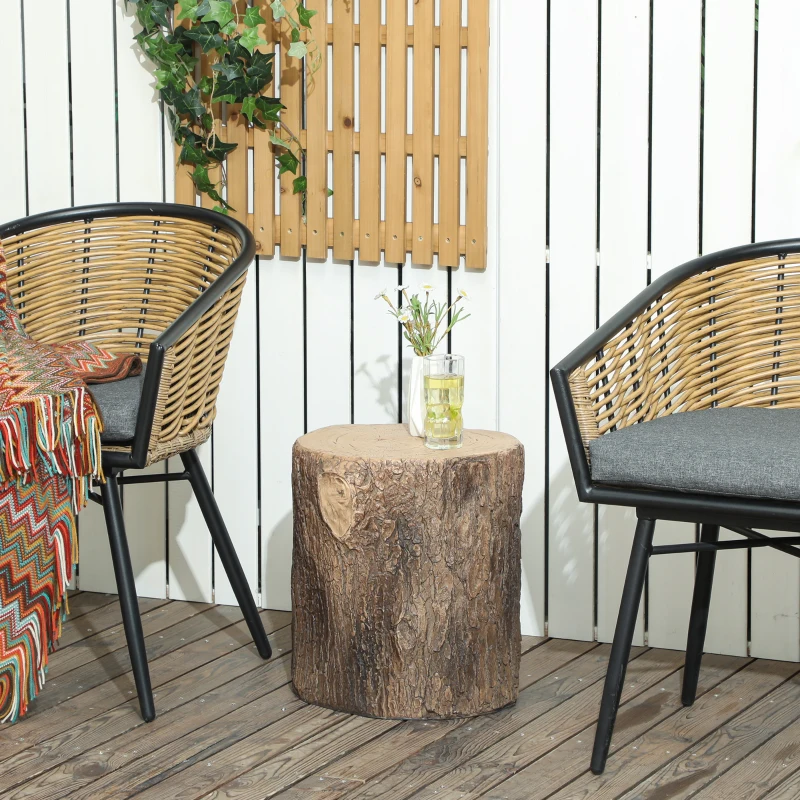 Outsunny Taburete de Jardín Decorativo Forma de Tocón de Árbol Estable Uso Multifuncional Carga 110 kg Ø38x42 cm Madera Natural