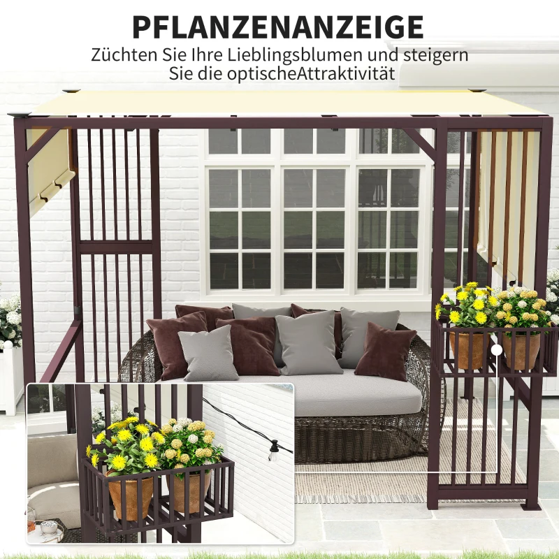 Outsunny Pergola Pavillon 3x2,5m UV 30+Stabil winterfest Sonnenschutz mit verstellbar Schiebedach Dunkelbraun(m-4)