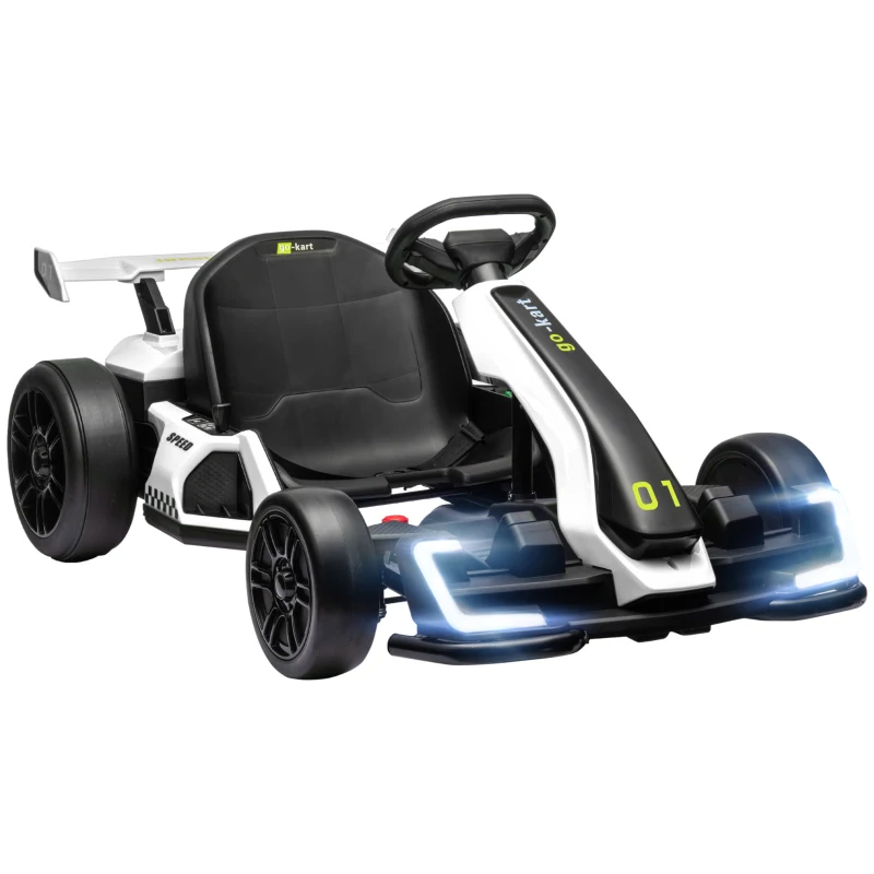 HOMCOM Kart electric pentru copii scaun reglabil Drift Go-kart claxon lumini muzica alb pentru copii pentru plimbare pentru distractie echilibru(m-11)