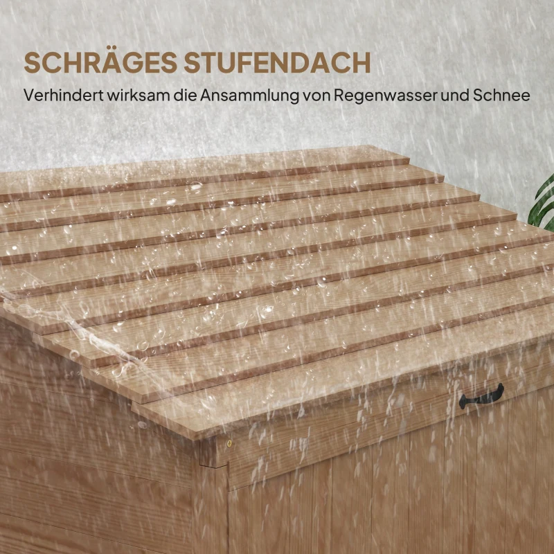 Outsunny Garten-Aufbewahrungsschrank mit ausklappbarem Tisch, Werkzeugschrank mit Dach, 110 x 54 x 136 cm, Tannenholz, Braun(m-7)