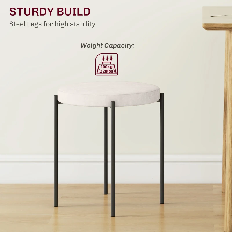 HOMCOM Zestaw 4 taboretów kuchennych, stapelbar, wygląd aksamitu, do 120kg, metalowa rama, 41,5 x 41,5 x 46 cm, kremowy