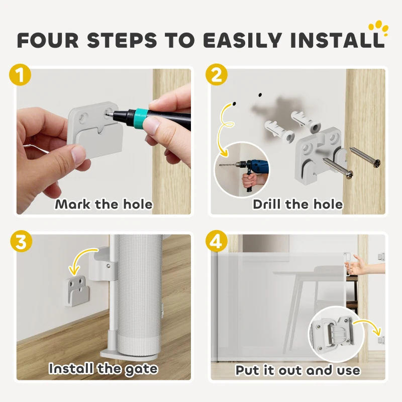 PawHut Retractable Stair Gate Extends Up to 180 cm Wide, Dog Gate for Doorways, Stairways, Hallways, Grey
