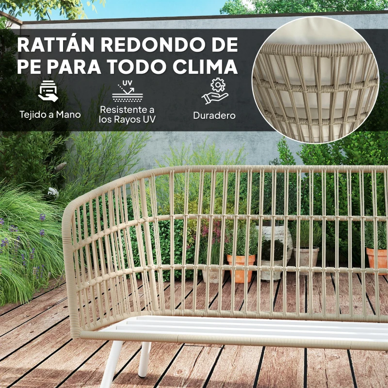 Outsunny Conjunto de Jardín de 4 Piezas con Sofá Sillones y Mesa de Ratán Sintético Cojines Cómodos y Resistente a Rayos UV