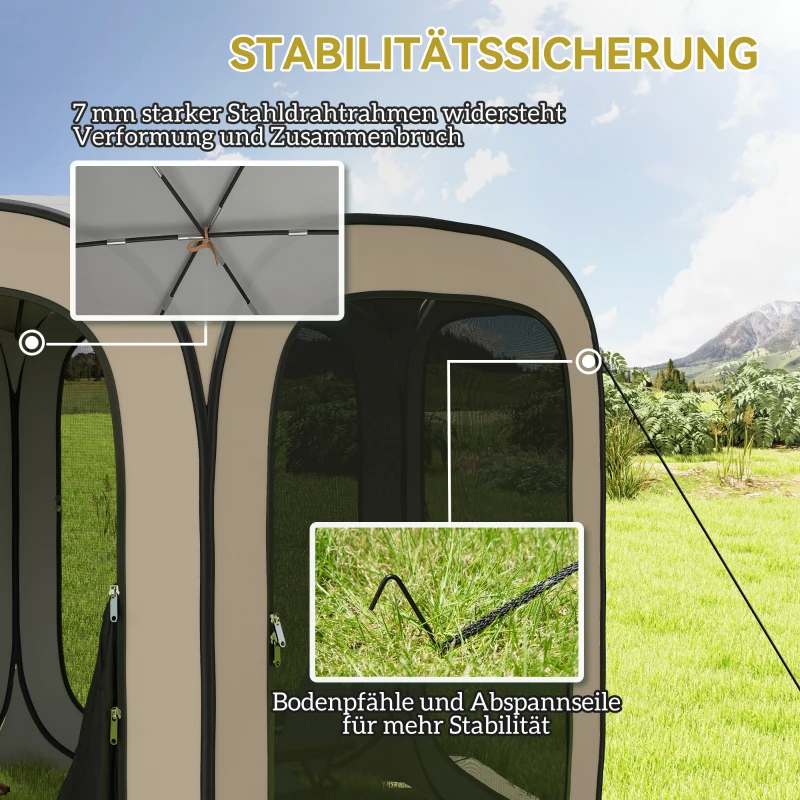Outsunny Pop-up-Campingzelt, tragbar, UPF50+ Schutz, Netz-Seiten, Stahldraht, Khaki(m-5)