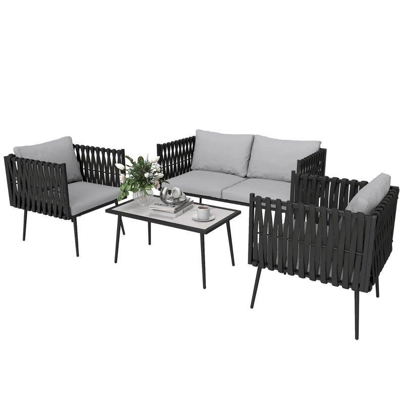 Outsunny 4-Piece Garden Furniture Set with Cushions - Light Grey