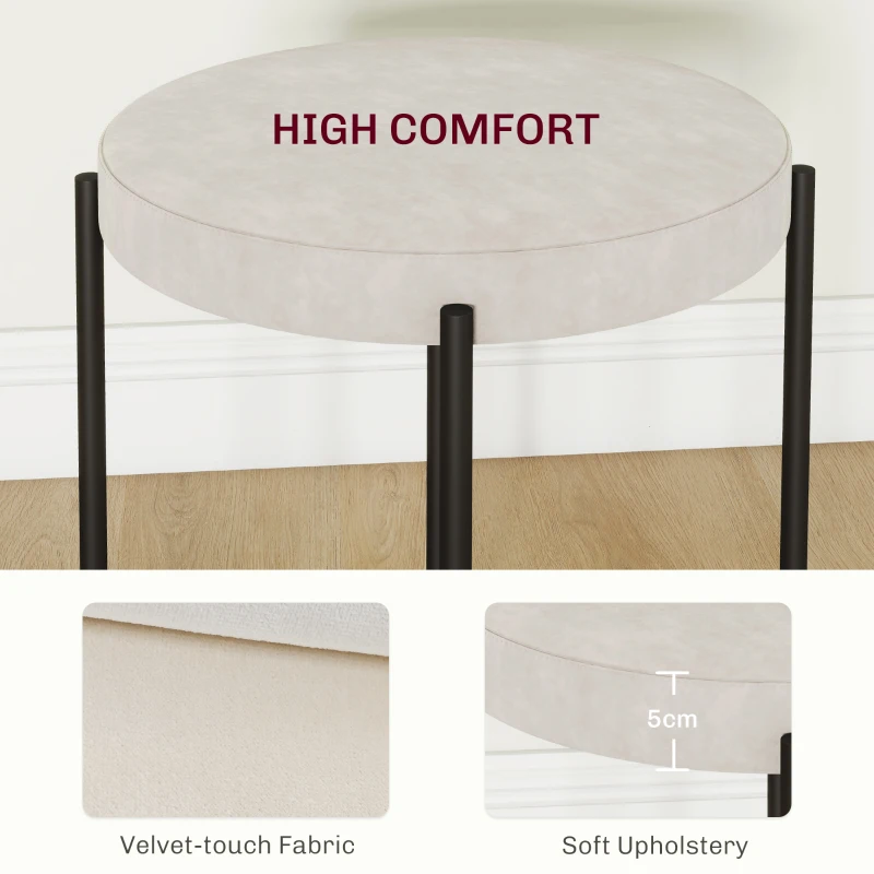 HOMCOM Zestaw 4 taboretów kuchennych, stapelbar, wygląd aksamitu, do 120kg, metalowa rama, 41,5 x 41,5 x 46 cm, kremowy