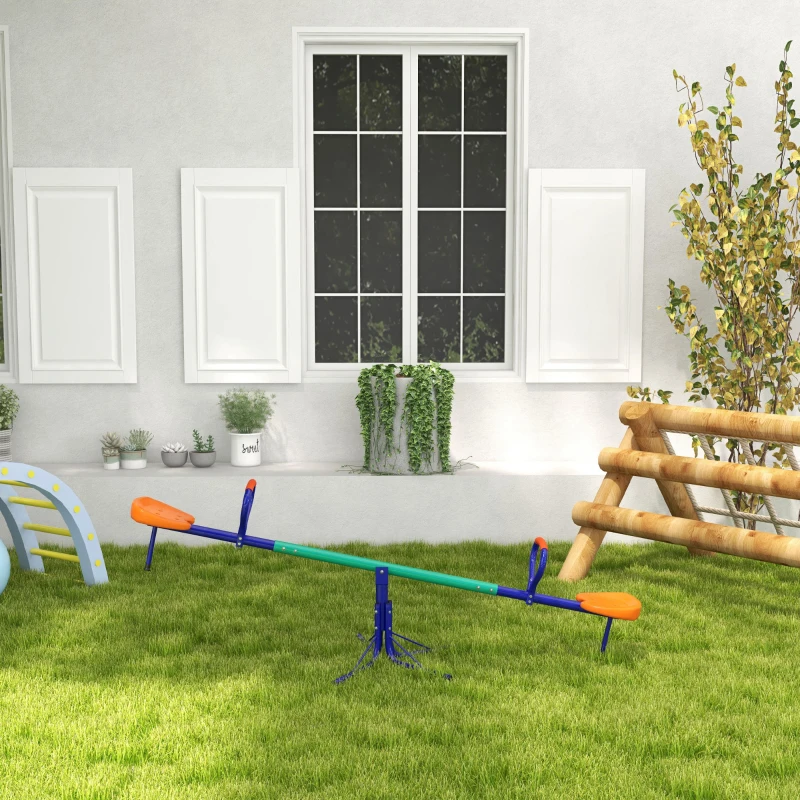 Outsunny Balancín para Niños Giratorio 360° con Barra con Longitud Ajustable Poste Amortiguador y Base de Acero Multicolor