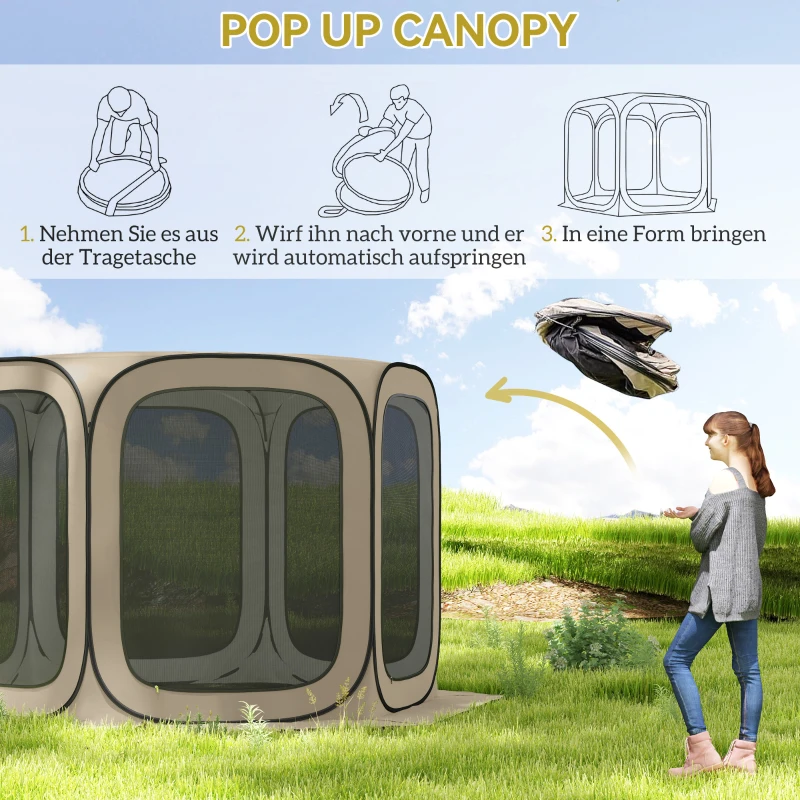 Outsunny Pop-up-Campingzelt, tragbar, UPF50+ Schutz, Netz-Seiten, Stahldraht, Khaki(m-4)