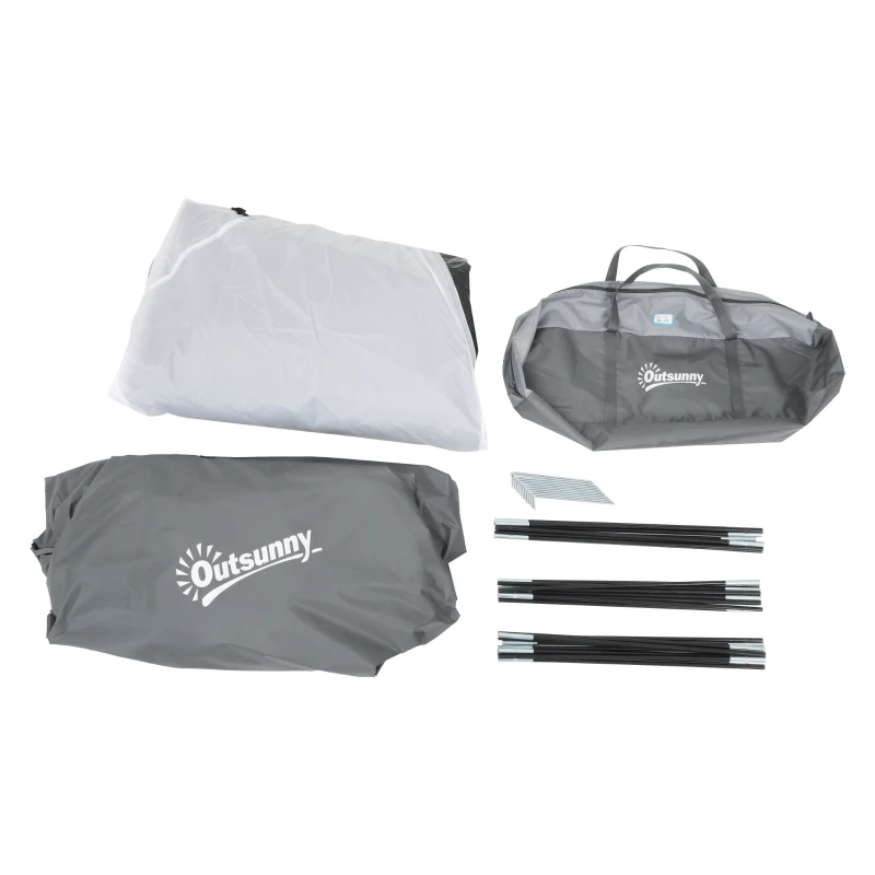 Outsunny Campingzelt für 2-3 Personen Glasfaser Tür mit Reißverschluss Meshfenster inkl. Transporttasche Kuppelzelt 190T Kunstleder2000mm Glasfaser Grau