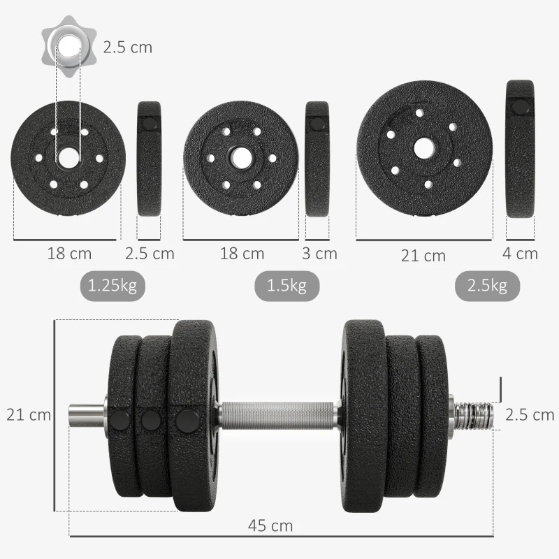 HOMCOM Set Manubri Palestra da 25 kg Totali con 12 Dischi Pesi e 2 Barre da 2 kg, Nero
