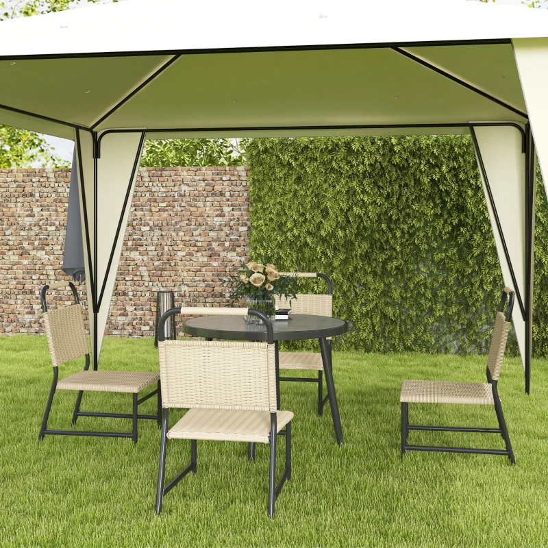 Outsunny Set da Giardino con Tavolo in Vetro Effetto Marmo e 4 Sedie in Rattan, Colore Cachi