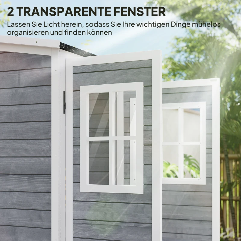 Outsunny Tuinopslagschuur, Gereedschapsschuur met 2 Ramen, Grondpalen, Asfaltdak, 91 x 69 x 192 cm, Vurenhout, Lichtgrijs(m-5)