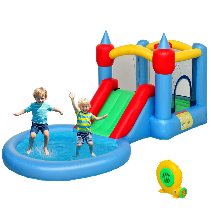 AIYAPLAY Castelo Insuflável 4 em 1 para Crianças com Escorrega Piscina de Bolas Cesto e Saco de Transporte 415x205x190 cm Multicor