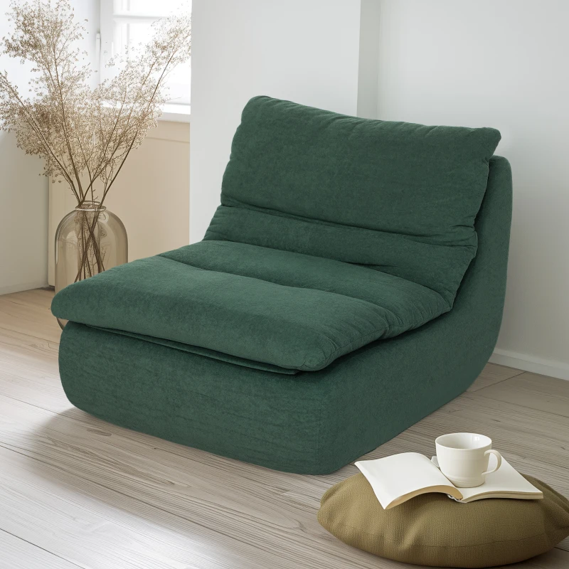 HOMCOM Schuim Vloerfauteuil, Ligstoel met Wasbare Hoes, Lounge Stoel voor Woonkamer, Slaapkamer, Groen(m-9)