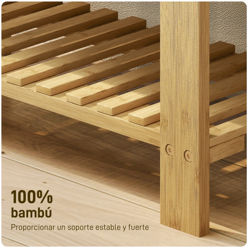 HOMCOM Banco Zapatero de Bambú con Cojín Zapatero de 2 Niveles para Entrada Pasillo o Dormitorio 60x29x49 cm Gris
